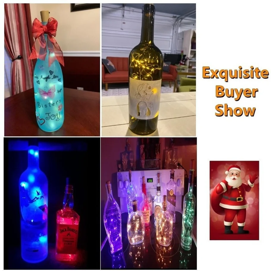 1Pcs ทองแดงสายไฟ LED Garland พลังงานแสงอาทิตย์ขวดไวน์คริสต์มาสไฟ LED String Light งานแต่งงานตกแต่งโคมไฟ