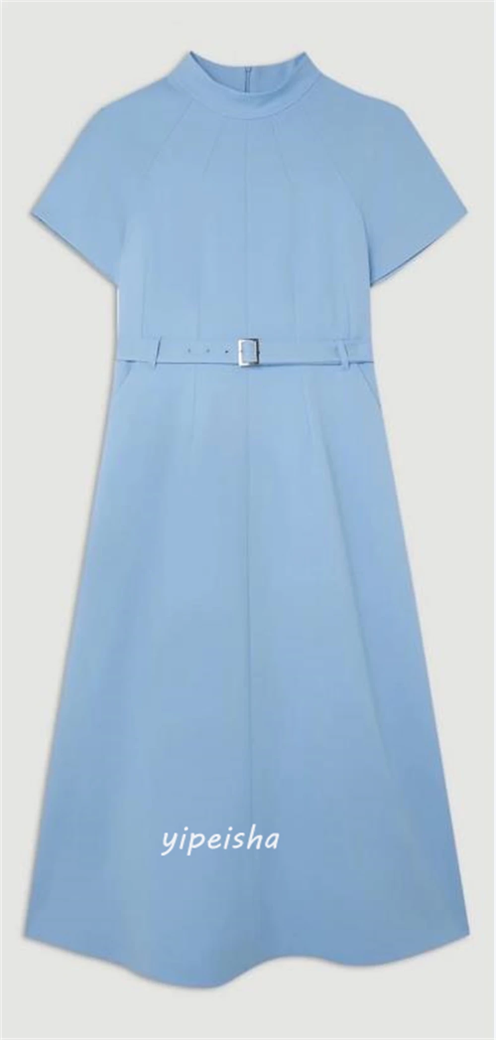 Personalizado jiayigong clássico estilo moderno gola alta chá-comprimento a linha cintos vestidos de ocasião sob medida