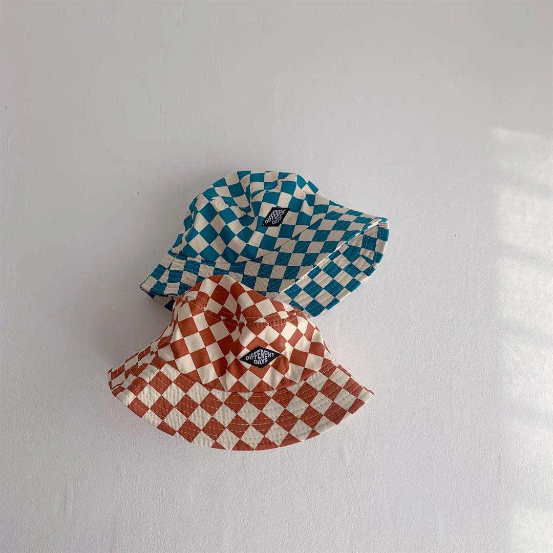 Moda xadrez padrão crianças balde chapéu bonito xadrez bebê meninos meninas chapéu de sol macio crianças chilren pescador panamá bonés