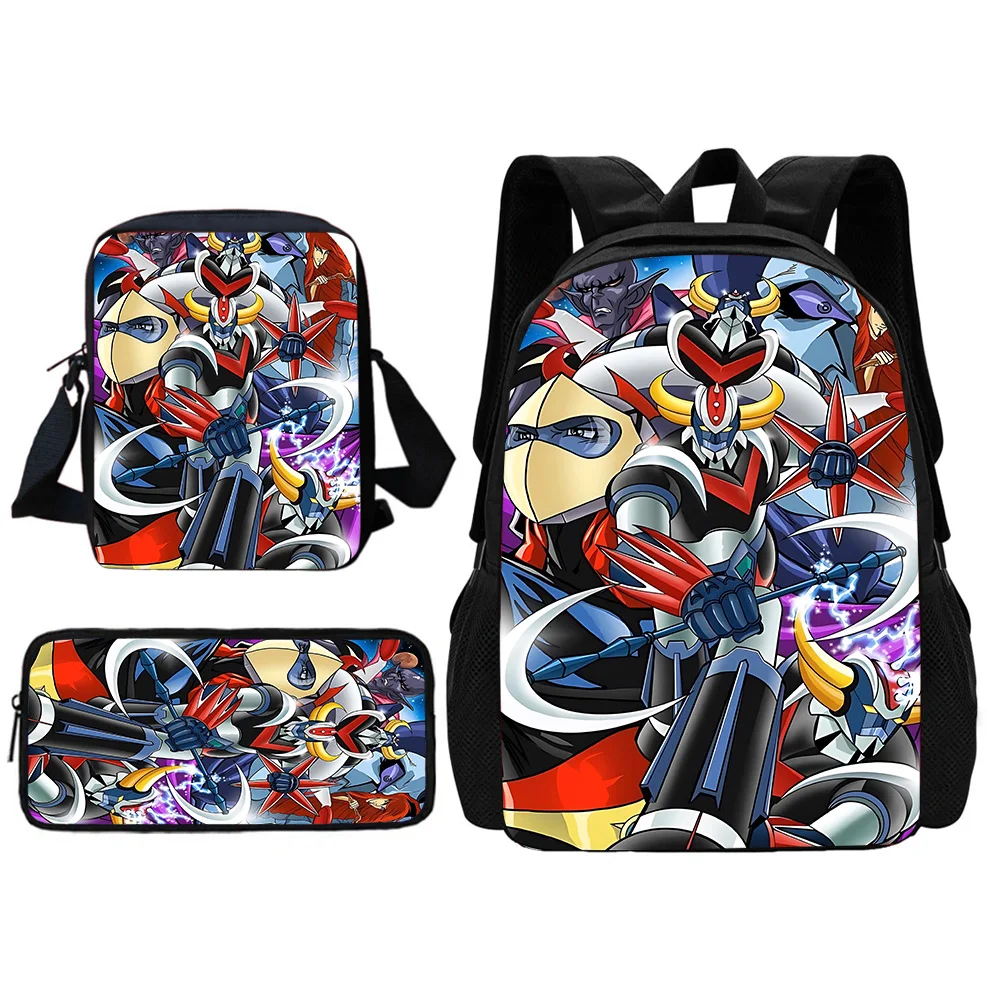 Manga Mazinger Z Kind Schulrucksack mit Umhängetasche Bleistiftbeutel Schultaschen für Jungen Mädchen Bestes Geschenk