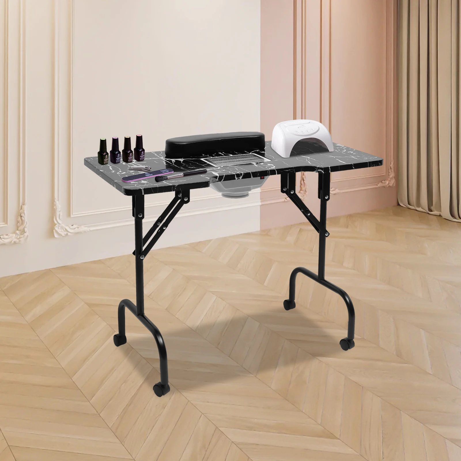 Tragbarer Nageltisch mit Klappfunktion, Nagelkunst-Schreibtisch für Techniker, sowohl Salon als auch für zu Hause, Nagelkunst-Schreibtisch, Staubsammler-Ventilator