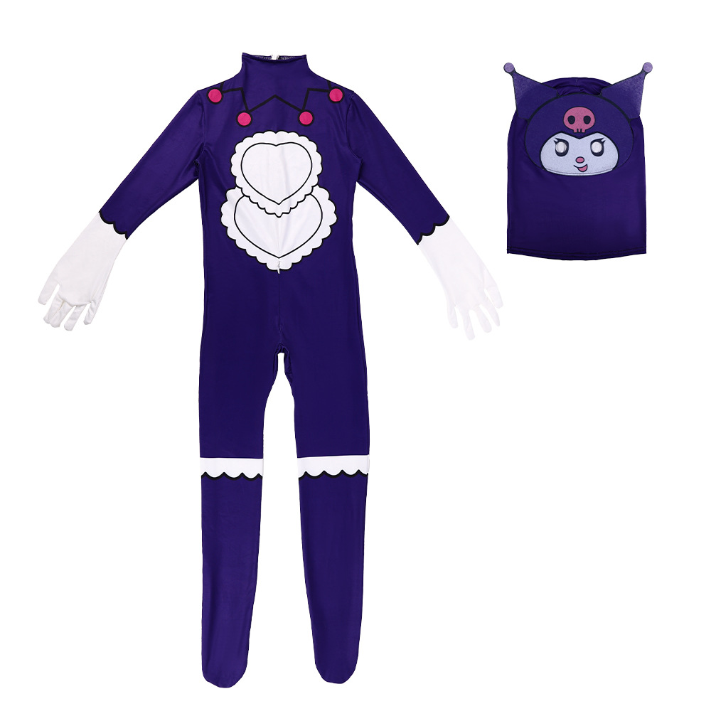 Set piyama lengan panjang untuk anak perempuan, Set masker Bodysuit Sanrio Kuromi Jumpsuit gaya Halloween baru, Set piyama lengan panjang Kawaii dan Hadiah untuk anak perempuan