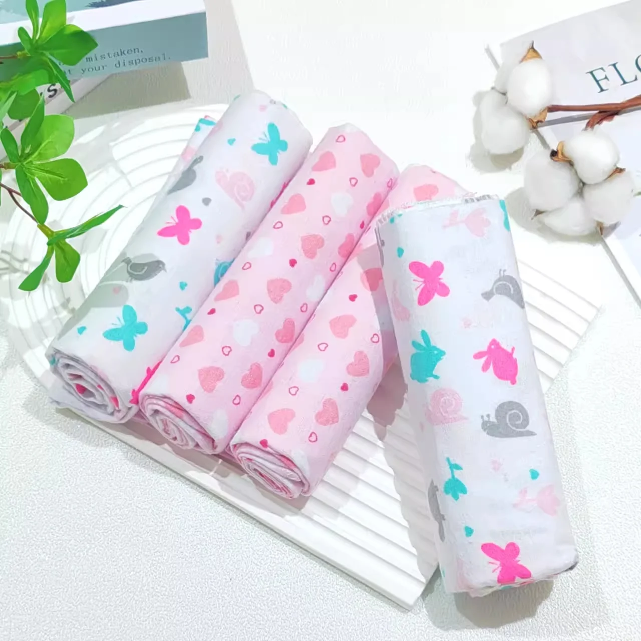 4 ชิ้น/แพ็คใหม่สีผ้าฝ้ายผ้าอ้อมเด็ก Swaddles Wrap รับผ้าปูที่นอนพิมพ์ผ้าห่มสําหรับเด็กทารก 76*76 ซม.