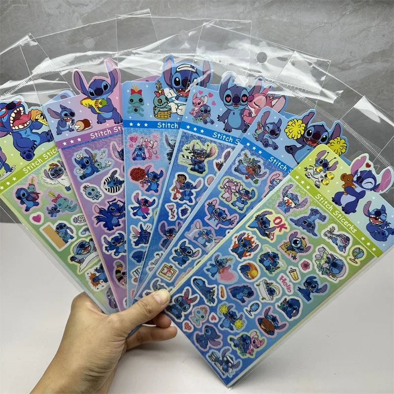 20 시트 귀여운 릴로 스티치 스티커 손 계정 Guka 레이저 Diy 장식 전화 수하물 전화 노트북 편지지 스티커 아이 장난감