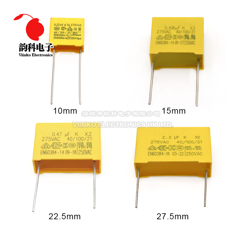 10 Uds X2 condensador de seguridad 10mm 275VAC 275V 0,01 UF 0,02 UF 0,03 UF 0,047 UF 0,1 UF 0,15 UF 0,22 UF 0,33 UF 0,47 UF película de polipropileno