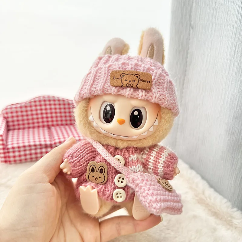 Doll clothes for Labubu Outfit V1 V2 V3 17cm Dolls Sitting Accessories Glasses Clothing Designer Kids Gift Sweater Hat Bag Set