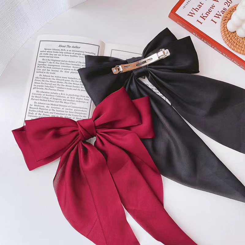 Elegante sólido grande arco fita grampo de cabelo para mulheres menina doce headbands cetim macio hairpin moda acessórios para o cabelo