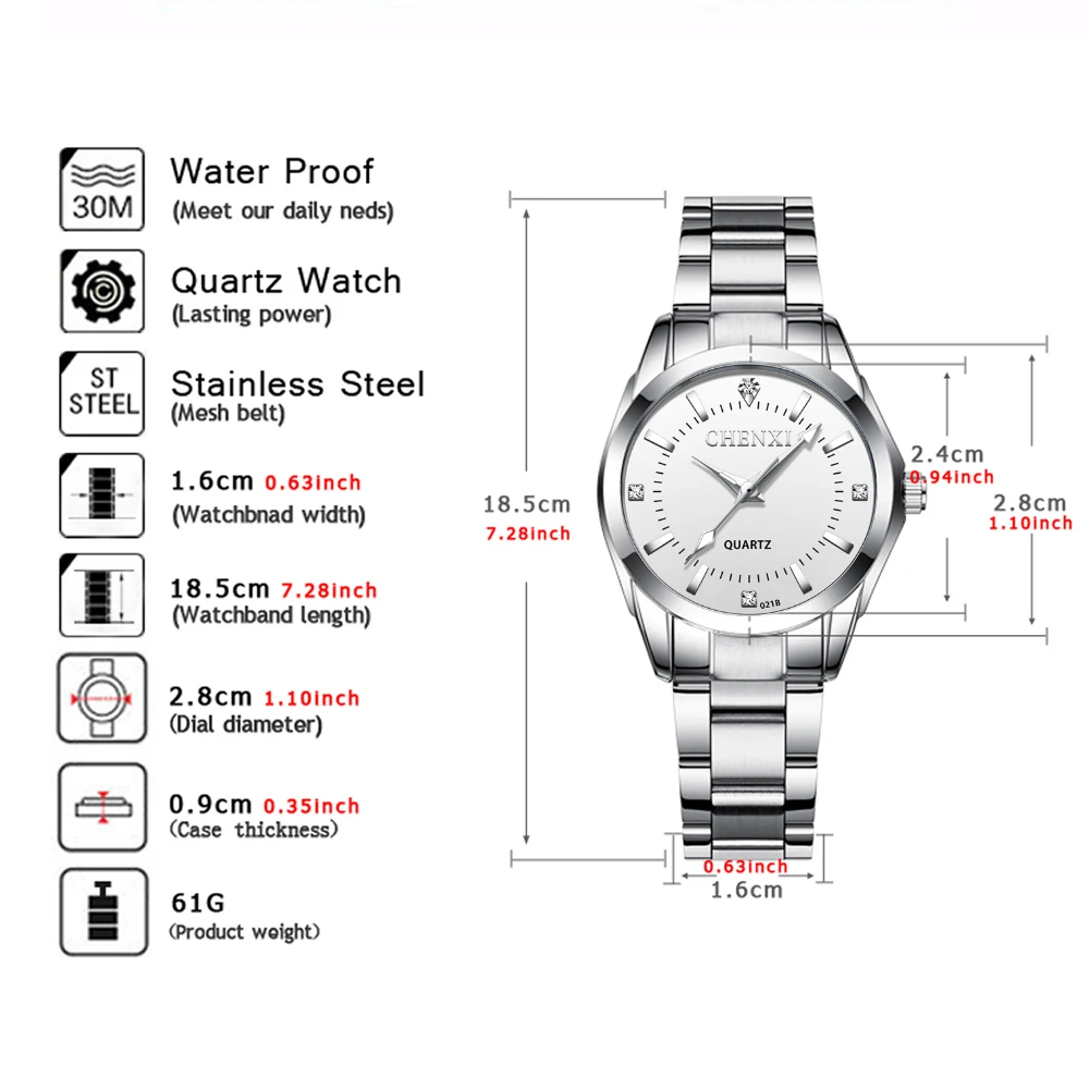CHENXI 021B นาฬิกาผู้หญิงออกแบบสแตนเลสหรูหราผู้หญิงนาฬิกาข้อมือควอตซ์ Rhinestone Dial นาฬิกาสําหรับสุภาพสตรี