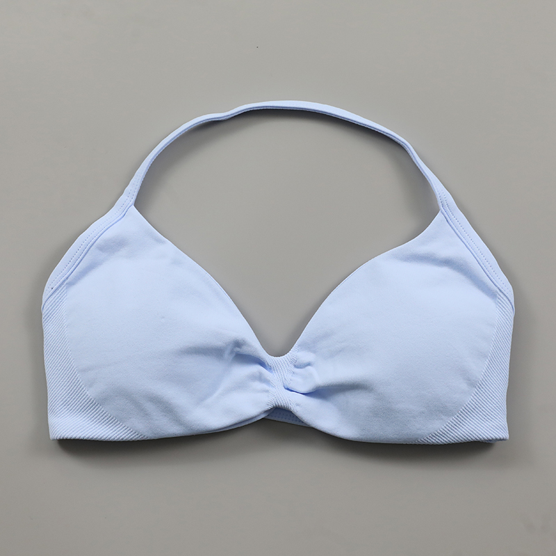 Sujetador de tiras de impacto para mujer, sujetadores deportivos de Yoga con cuello Halter fruncido, Top corto de gimnasia sin costuras con espalda descubierta y almohadillas extraíbles