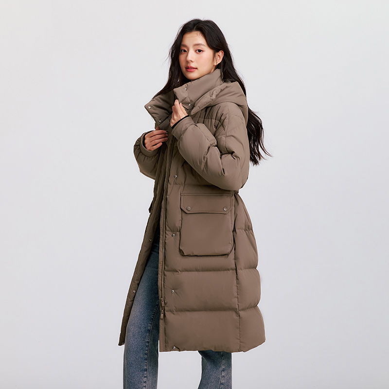 Semir para baixo casaco feminino longwaterproof à prova de óleo à prova de manchas quente 2025 inverno novo solto com capuz versátil jaqueta mulher