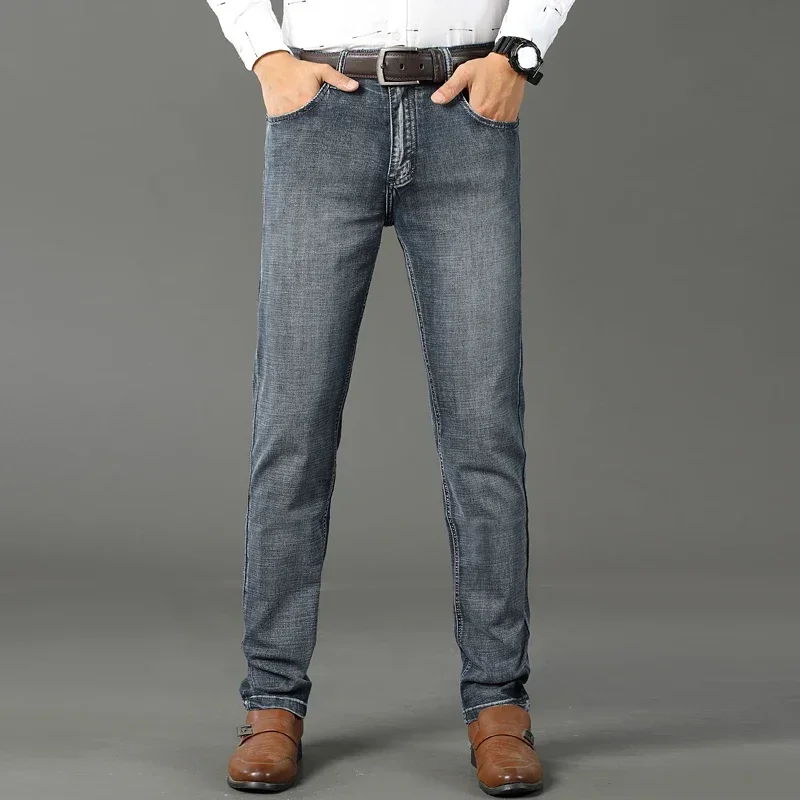 Pantalones vaqueros elásticos para hombre, ropa informal ajustada con logotipo de marca de lujo, Primavera, 2024