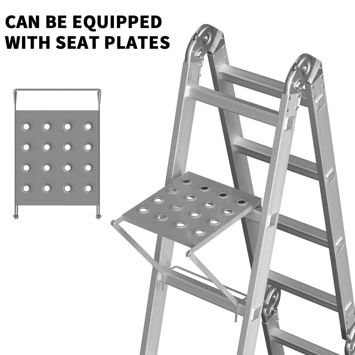 4.7M Folding Ladder 4x4 Aluminium Ladder MultiPurpose Ladder Combination Step Ladder for Home DIY Building Use with Platform