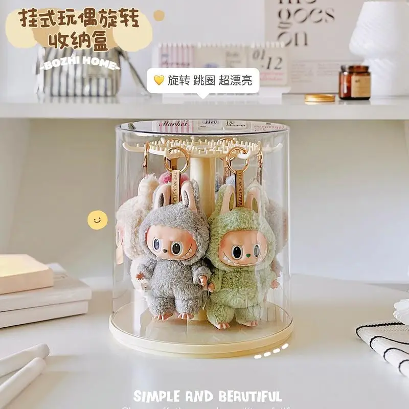 2024, neue Labubu-Anhänger-Displaybox, drehbar, transparent, Labubu-Plüschpuppenfigur, Blindbox, Aufbewahrung, Ausstellungsstand, Mädchen-Geschenke