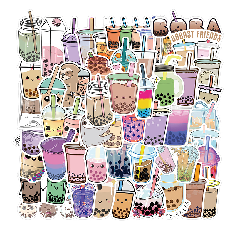 Pegatina de bebida de perlas Kawaii para niños, cuaderno de bocetos estéticos, decoración de portátil de PVC, álbum de recortes, suministro de papelería escolar, 10, 30, 50 piezas