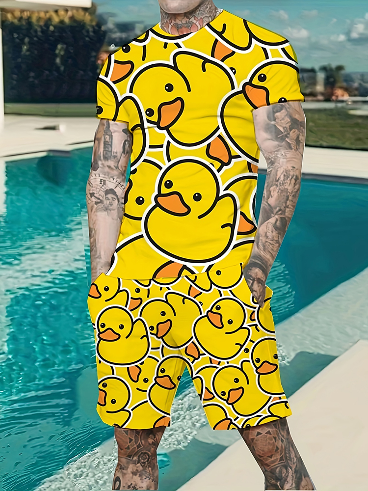 Мужской комплект из шорт и футболки, с градиентным принтом и коротким рукавом