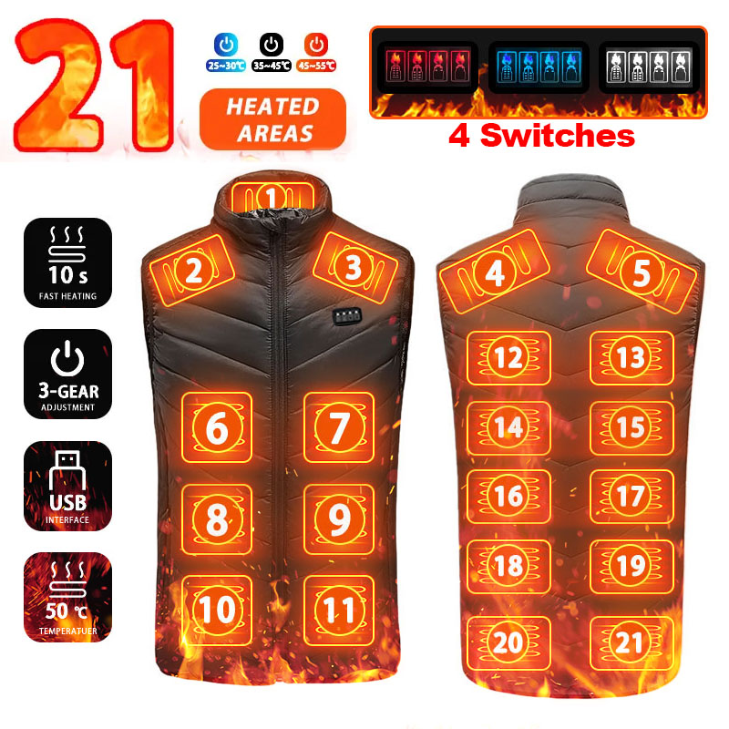 Super Sale 21 Heiz zonen beheizte Weste Männer Frauen beheizte Jacke Winter warme USB selbst heizende Thermo weste Heiz jacke