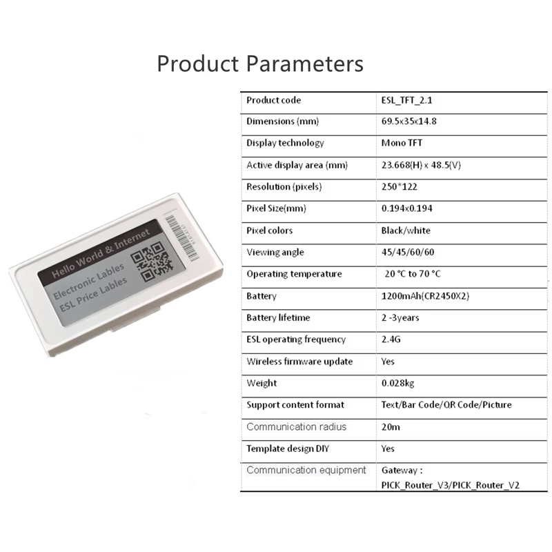 1PCS 2.1 인치 전자 가격 태그 ESL TFT 스크린 선반 라벨 전자 잉크 Epaper 디지털 가격 태그 Eink 디스플레이 Bluetooth App 새로 고침