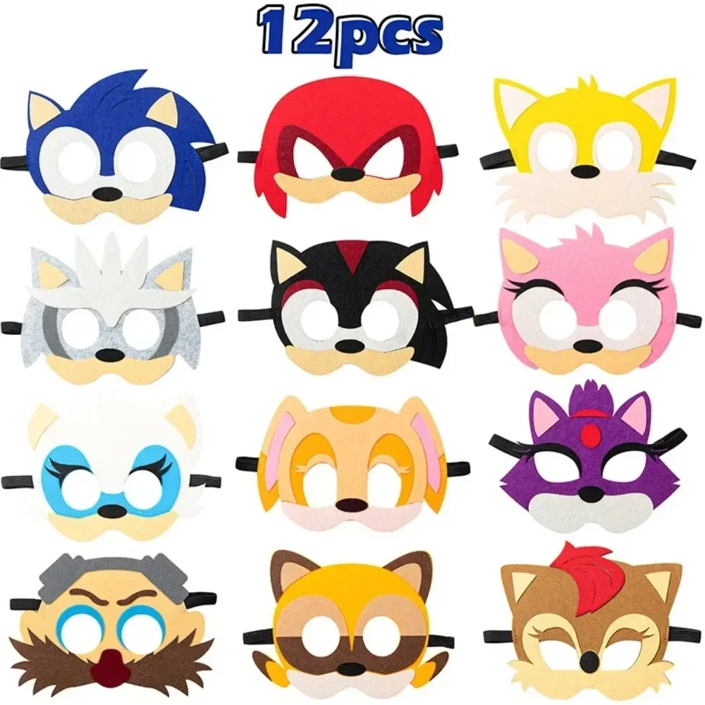 12Pcs Felt Mask Sonic Peripheral Creative Mask Cosplay Children's Dress Up Party Mask Kids Christmas Birthday Gift