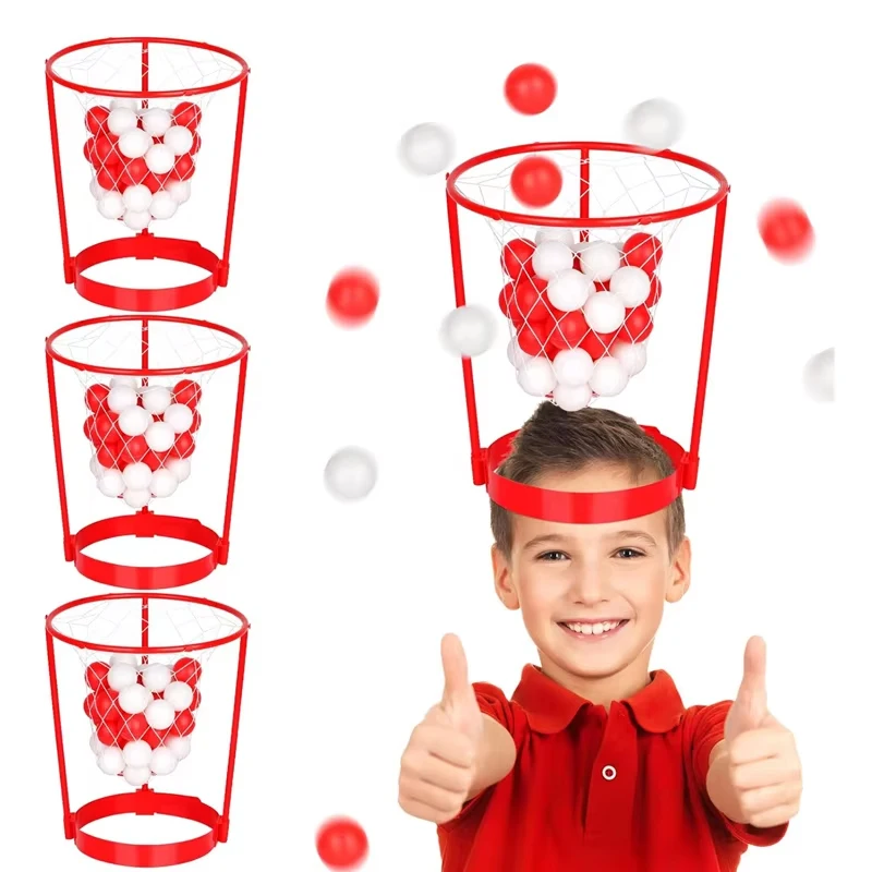 Juego de fiesta de baloncesto con aro de cabeza creativo para niños y adultos, canasta ajustable, diadema de red con 20 bolas, actividad al aire libre, Gif divertido