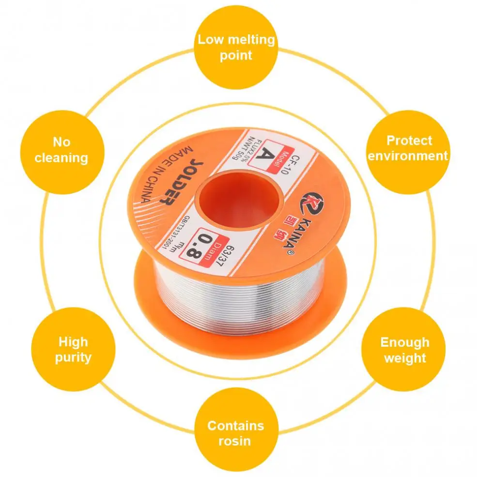 50/100g 0.5mm-2mm No-clean Rosin Core Solder Tin Wire Reel 63/37 CF-10  With 2% Flux And Low Melting Point For Electric DIY Weld