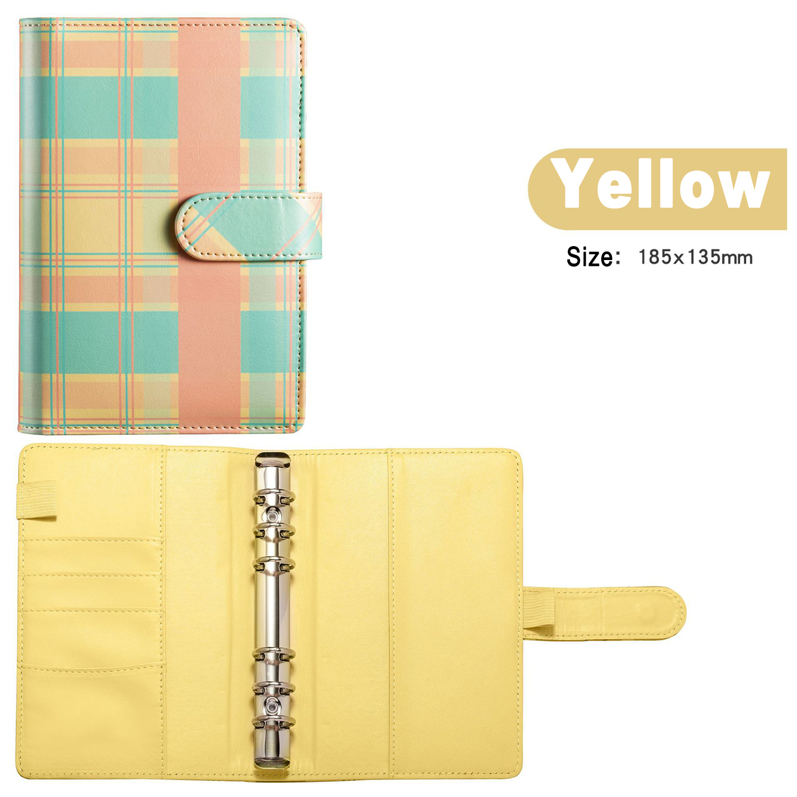 A6 ファッションチェック柄予算バインダー 6 リングノートブックバインダーカバー詰め替え可能なルーズリーフバインダー財布バインダー
