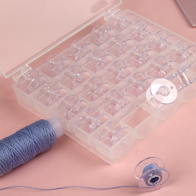 25 ชิ้นที่ว่างเปล่า Bobbins Spools ล้างจักรเย็บผ้า Bobbins Spools กล่องเก็บพลาสติกสําหรับครัวเรือน DIY เย็บอุปกรณ์เสริมเครื่องมือ