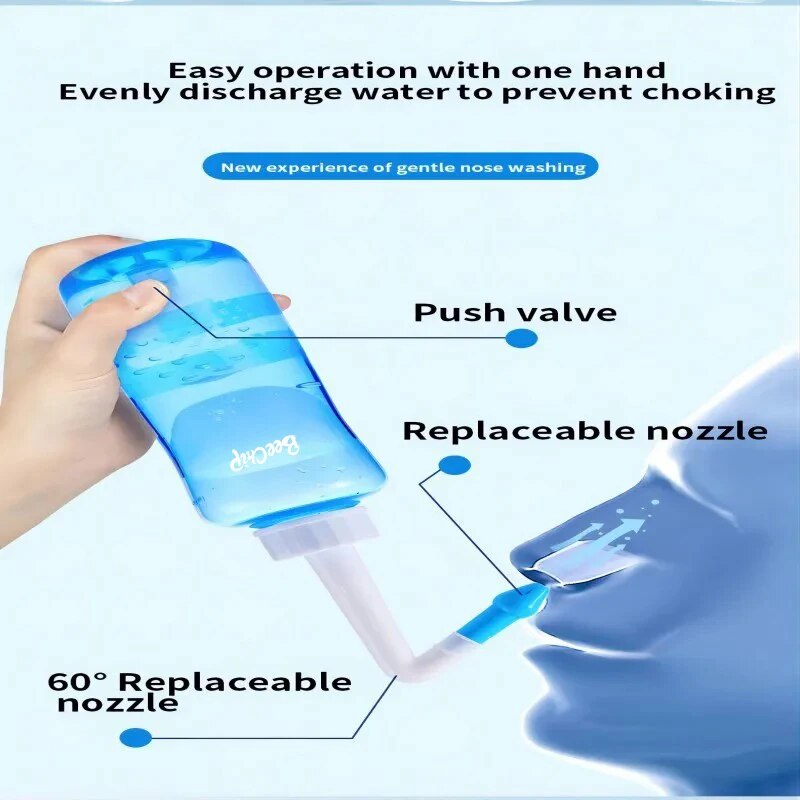 Frasco nasal para adultos e crianças, cavidade nasal, fisiológico, salino, rinite, manual, 300ml, 1 pc