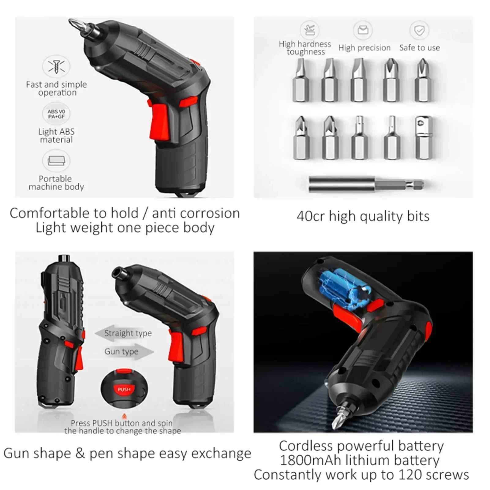 47 stücke Elektrische Schraubendreher Cordless Elektrische Kit Haushalt Kleine Elektrische Bohrer Fahrer Front LED Licht Einfach Für Kleine Hause Werkzeuge