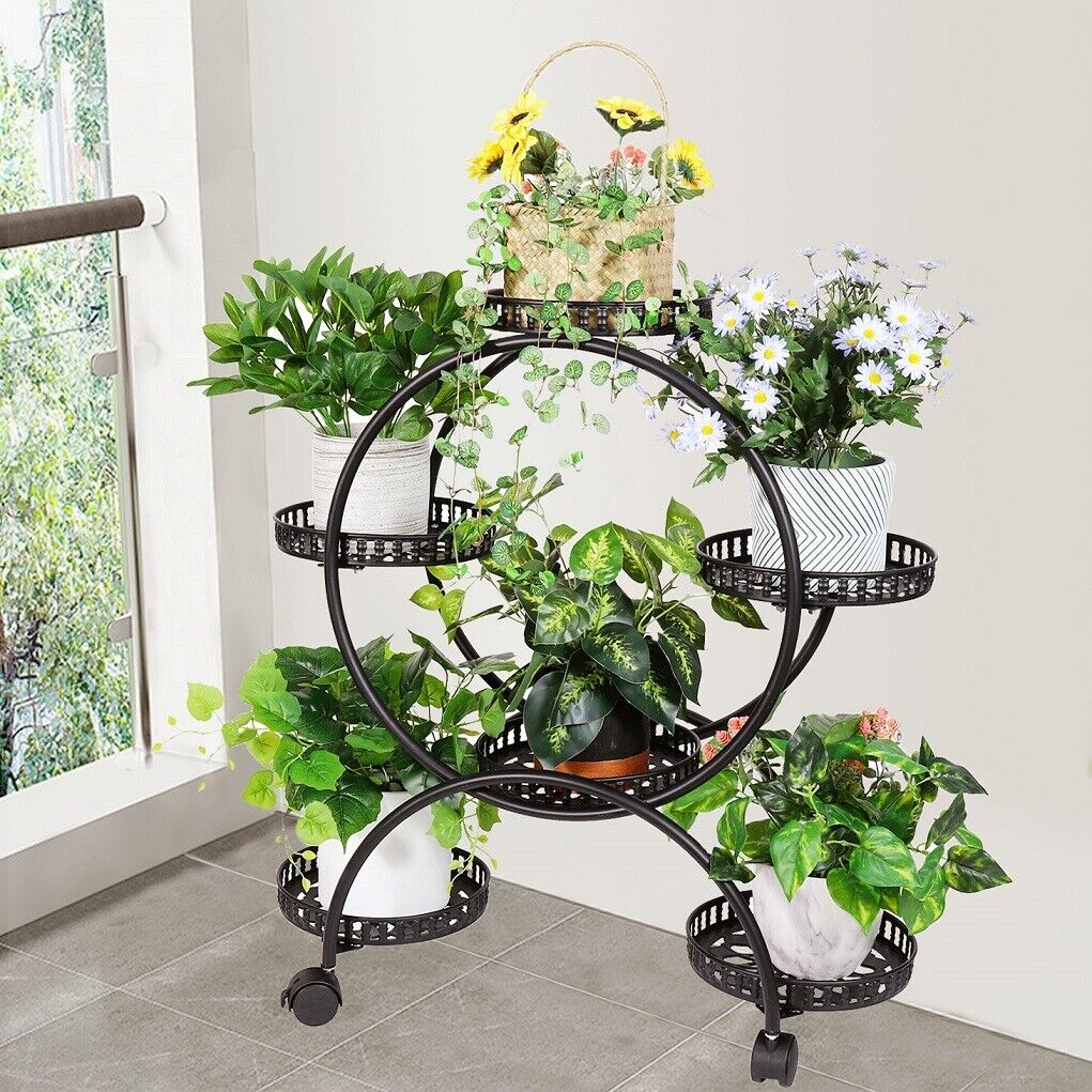 4 camadas 6 potes suporte de flores planta prateleira 4 rodas livre movendo dispaly prateleira varanda