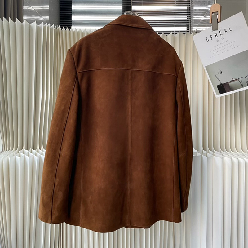 女性のための本物のシープスキンジャケット,ラペル,シングルブレスト,ヴィンテージブラウンブレザー,女性のルーズコート,新しい,24, 2024