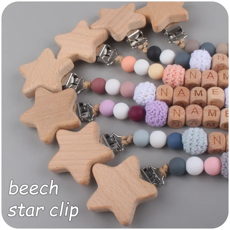 Cho Em Bé Kẹp Dây Chuyền Cá Tính Tên Sao Tình Yêu Gỗ An Toàn Teethers Dây Chuyền Đậu Nành Nhai Mọc Răng Đồ Chơi Giả Núm Vú Giá Đỡ