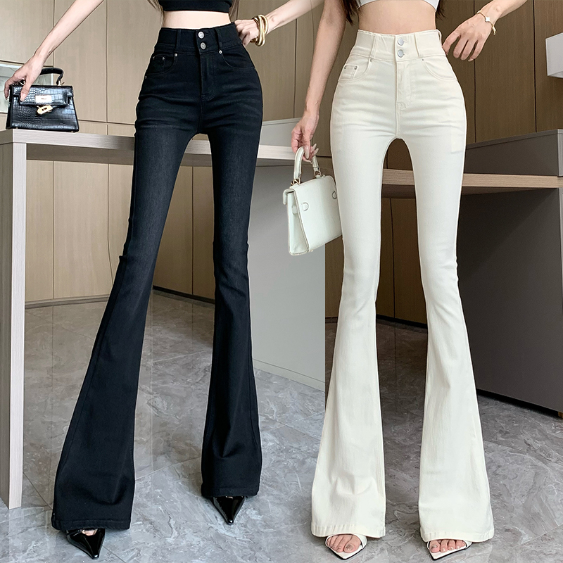 High Waist Slim Fit Bla Denim Jeans Women's Bootcut Jeans with Hip Padding Elastic Floor-Length Casual Cotton Stretch