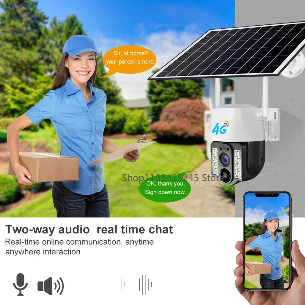 4G Sim Solar Camera Outdoor Wireless IP Camara Low Powered Battery PIR Motion Detection Waterproof CCTV Home Security Protection