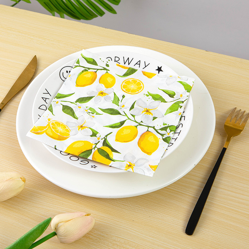 Servilleta estampada colorida resistente, toalla de papel, fruta de limón, fiesta aplicable, decoración de copa de vino, mantel individual de papel de 2 capas, 20 piezas/pac