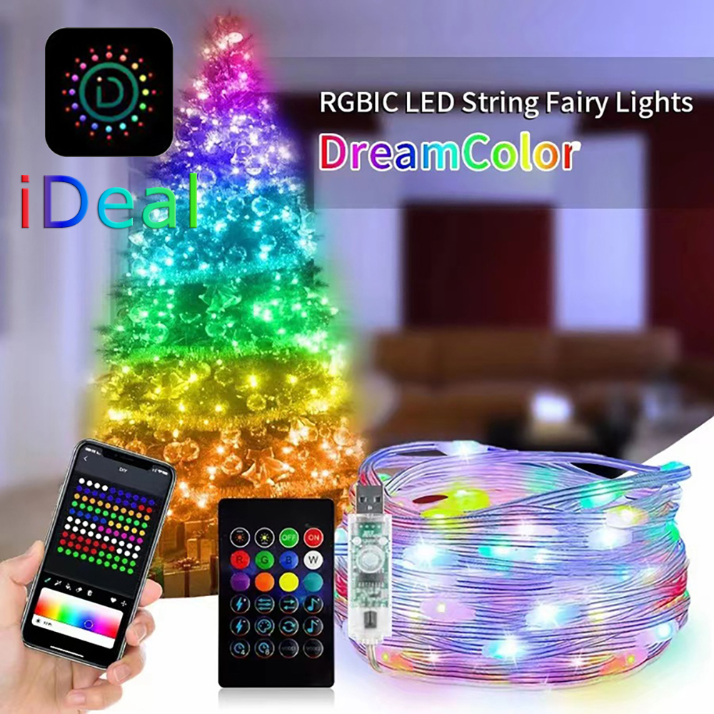 Tira de luces LED decorativa navideña para exteriores con RGB IC IDeal Bluetooth APP Control WS2812B LED cadena de luces de cuento de hadas