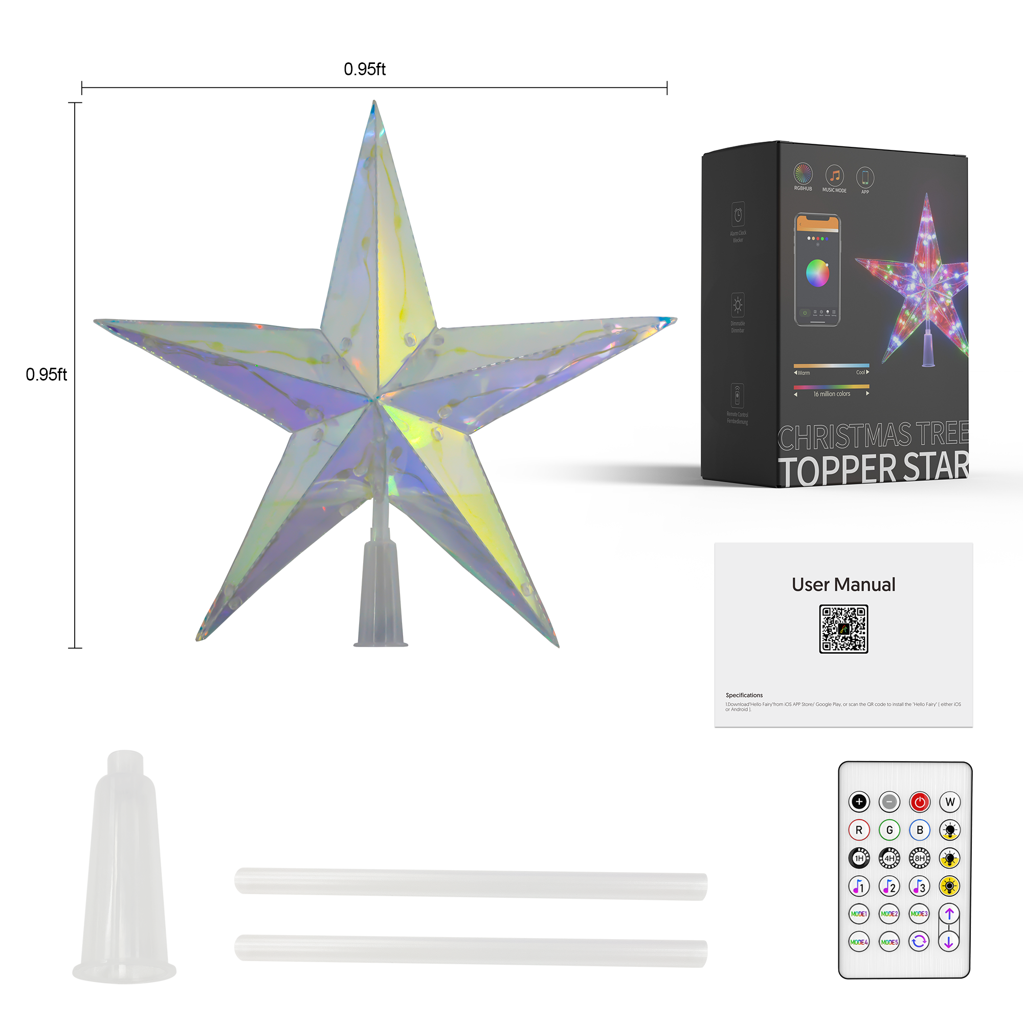 App-gestuurde kerstboomtopper LED-licht Opvouwbaar RGB Gloeiend sterlicht USB Pentagram Kerstverlichting Decor Buiten