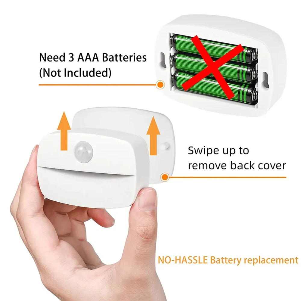 Luz LED nocturna para interiores con Sensor de movimiento, luces con pilas para pasillo, escalera, baño, armario y dormitorio