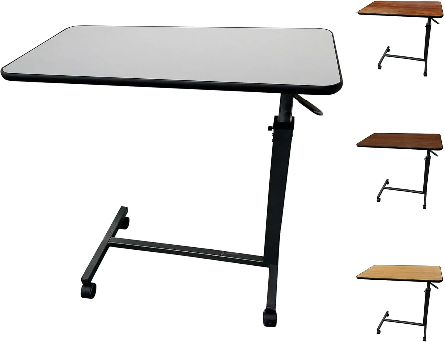 Betttisch mit Rollen und Adjustable Höhe, grauer Rolltisch für Zuhause und Krankenhaus