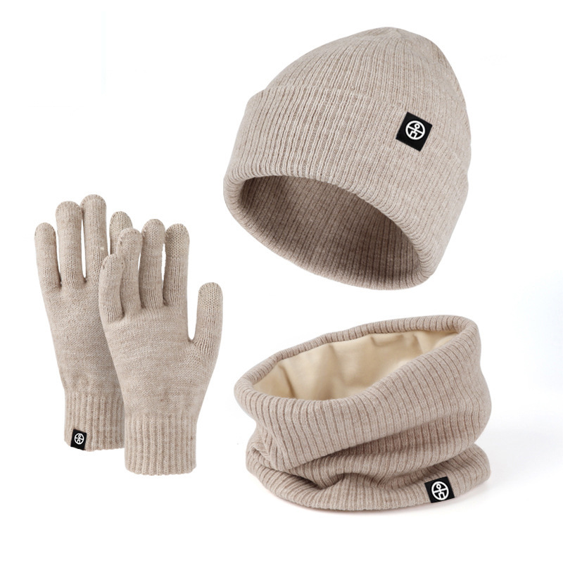 Conjunto de tres piezas para hombre y Mujer, Gorro de lana cálido, bufanda y guantes, Gorro de punto a prueba de viento, Invierno