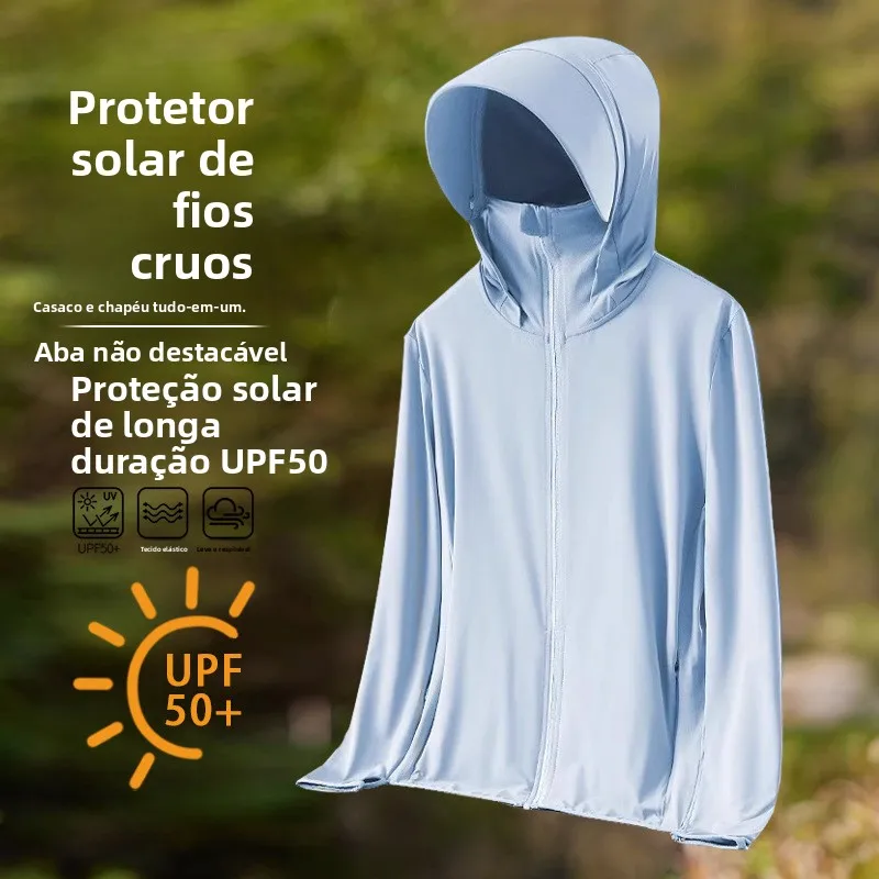 Roupa de Proteção Solar UPF50+ em Seda Gelada com Sensação Refrescante, Jaqueta Leve e Respirável para Pesca, Csa para Esp...