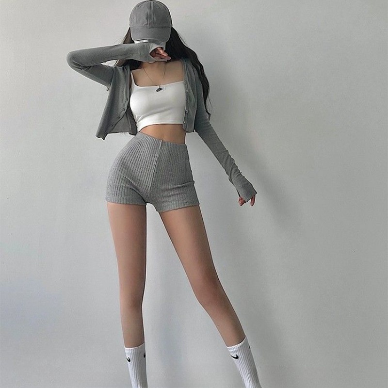 American Style Shorts Women High Waist Sheath Stretch Solid Knitting Hot Trousers Sexy Spice Girls Summer Simple Sporty Casual