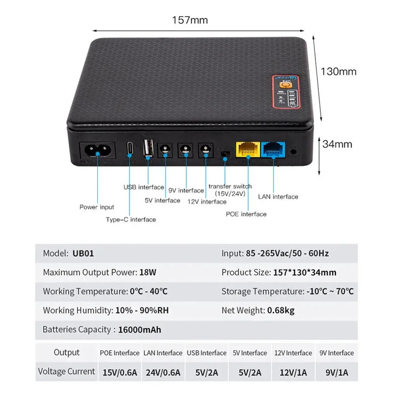 Home Mini UPS Small 5v 9v 12v Dc POE Modem Lithium Battery Bank Uninterruptible Power Supply Companies for Wifi Router Optical
