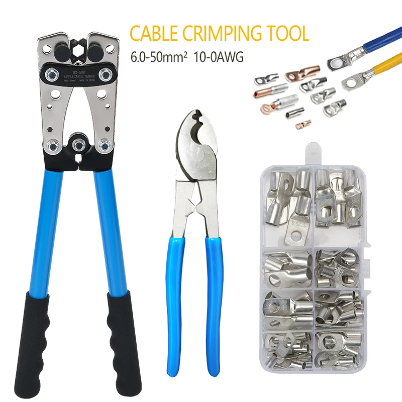 HX-50B Crimpzange 6–50 mm AWG 1–10 Katze Auto Kupfer Ring blankes Kabel Batterieklemmen Lug Crimpzange Kabelklemmenzange