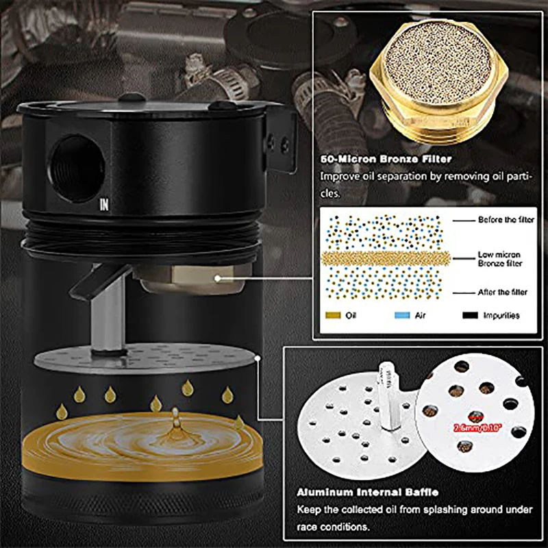 Universeller 300-ml-Ölauffangbehälter, kompakter, verballener 2-Port-Aluminiumbehälter, Ölauffangbehälter, Kraftstofftank, atmungsaktiver Wasserkocher mit zwei Löchern