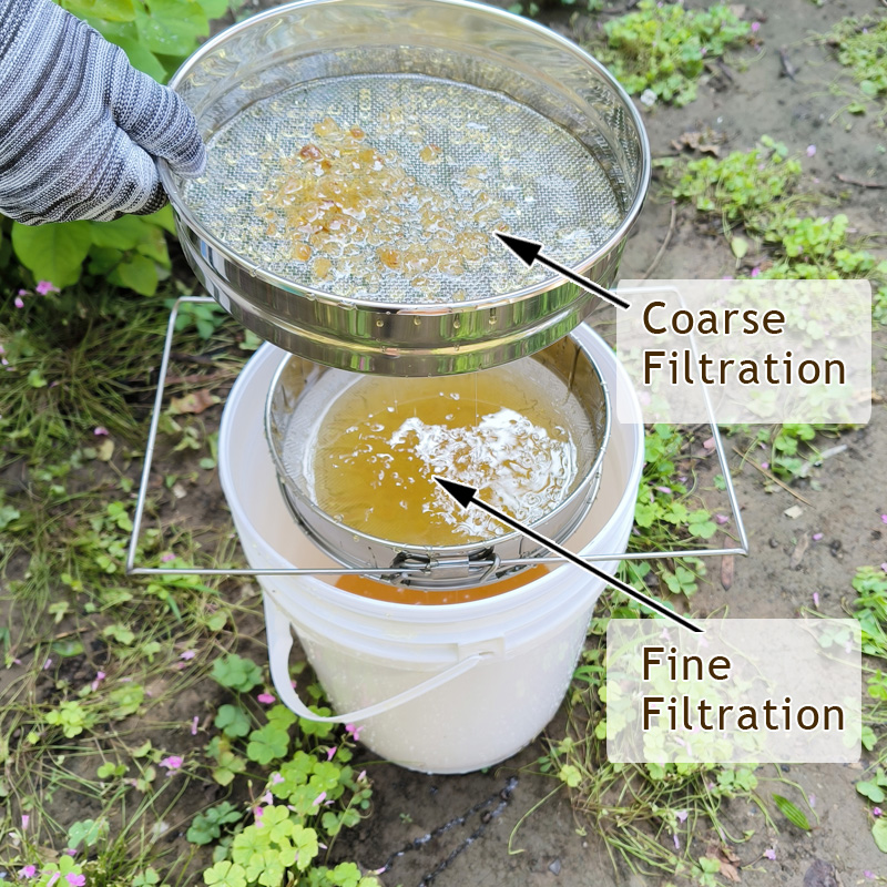 Honingzeef - Dubbele zeef Honing Grof en fijn filter, SS Honingextractiegereedschap Dubbele lagen Verstelbare armen Bijenzeef