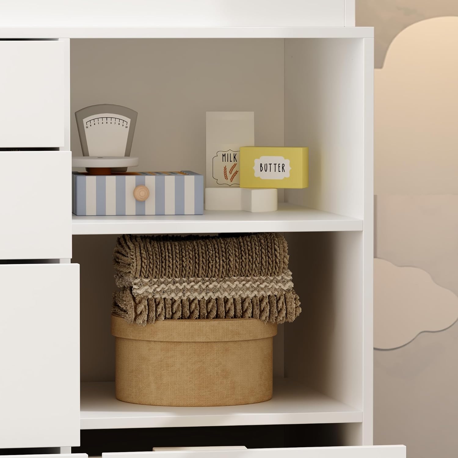 Dresser with Baby Changing Table, Diaper Changing Tables for Nursery with 5 Drawers & Shelves, Changing Station Nursery Organize