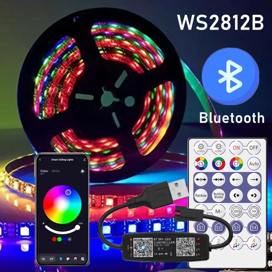 WS2812B Striscia LED RGB IC Smart USB Bluetooth Kit controller musicale Striscia LED RGB intelligente indirizzabile individualmente 30/60/144 LED/m