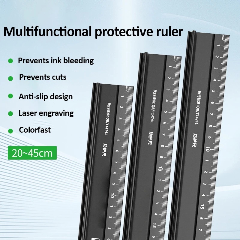 Regla recta multifuncional de aleación de aluminio de alta precisión, regla de marcado de manos anticorte para medir el dibujo, 20/30/45cm