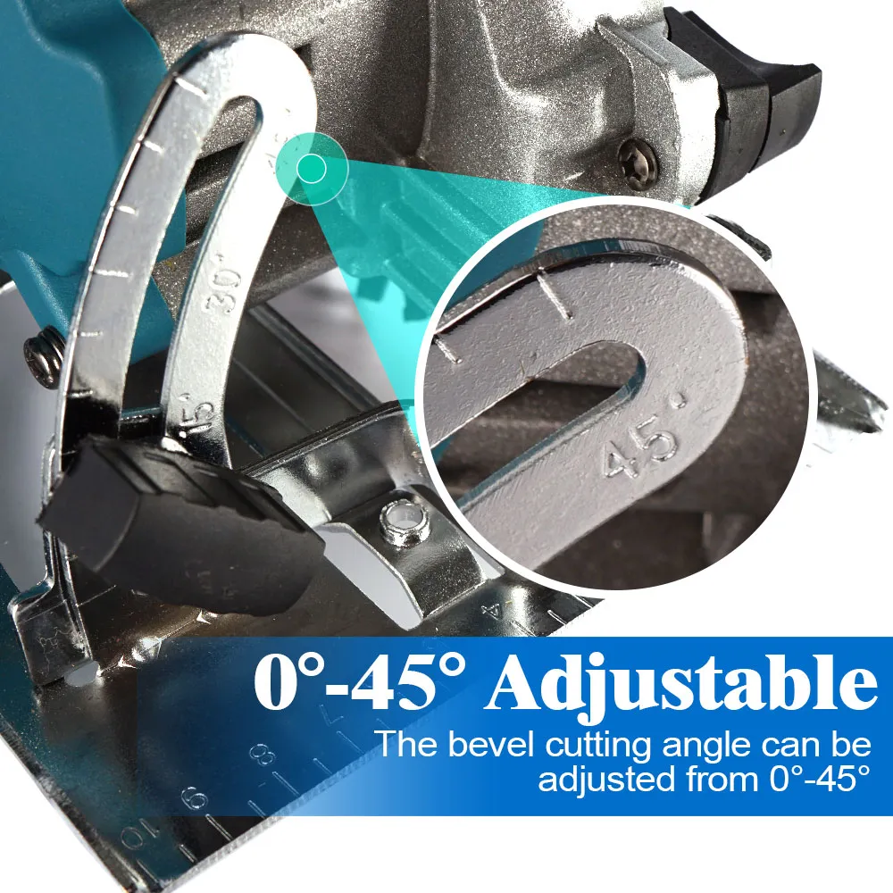Serra circular elétrica sem escova de 5 polegadas 125 mm sem fio 0-45 °   Ferramenta elétrica de corte de madeira ajustável para bateria Makita 18V