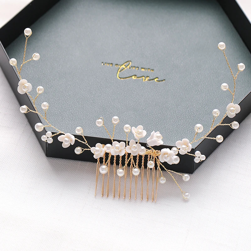 ทอง Tiara หวีผมไข่มุกอุปกรณ์เสริมผมสําหรับงานปาร์ตี้ Handmade ผู้หญิง Headbands เครื่องประดับผมแฟชั่นเครื่องประดับ